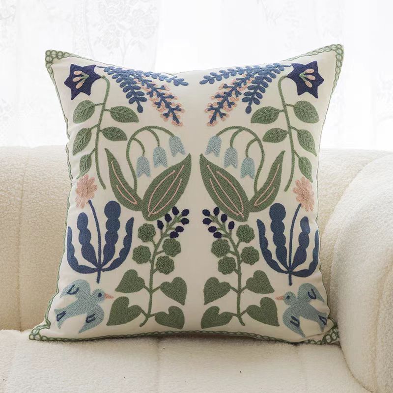 Embroidered Flower Plant Pillow